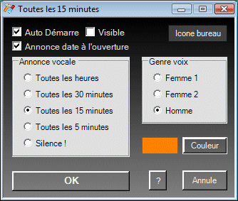Le paramétrages des options dans Horloge Parlante